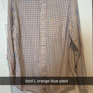 Izod Orange Blue Plaid Dress Shirt